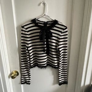 ZARA Knit Striped Crop Textured Sweater with Bow